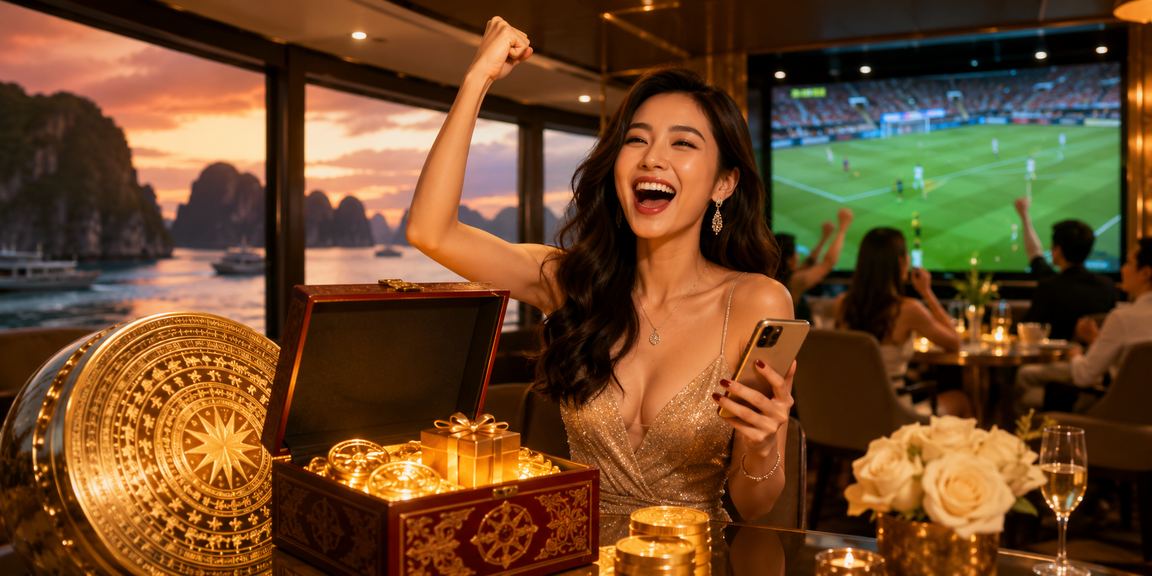 Cảnh vịnh Hạ Long với đại diện nền tảng cá cược trực tuyến Việt Nam trong khung cảnh thiên nhiên