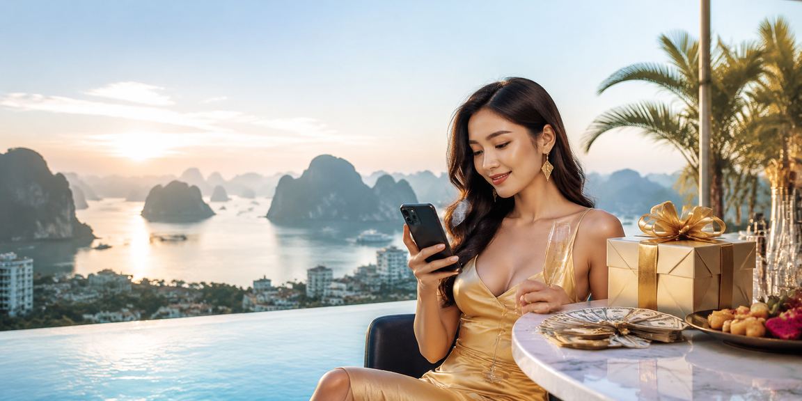 Người dùng trải nghiệm casino di động trên vịnh Hạ Long với thái độ thư giãn và kiểm soát