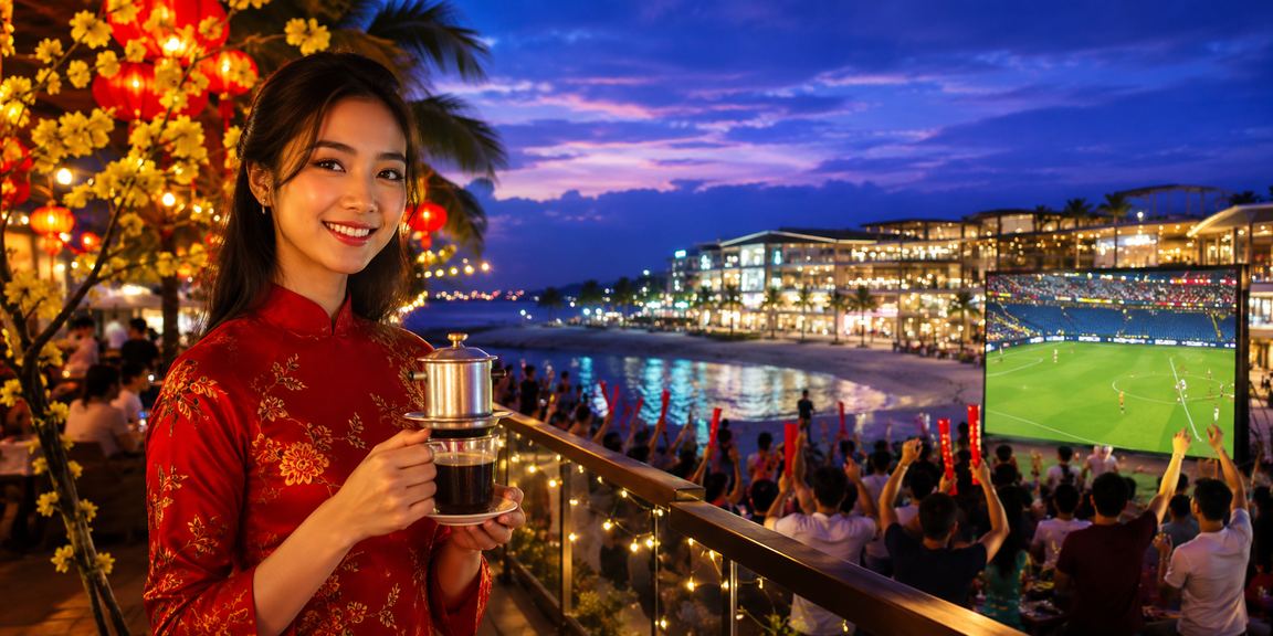 Người hâm mộ bóng đá theo dõi và đặt cược trực tuyến tại Phú Quốc bên tách cà phê